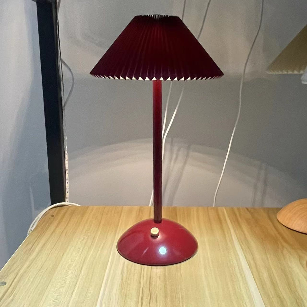 Scandinavian Rechargeable Table Lamp | Iron Fabric Conic Pleated Shade | Bedside | Modern | Lologe