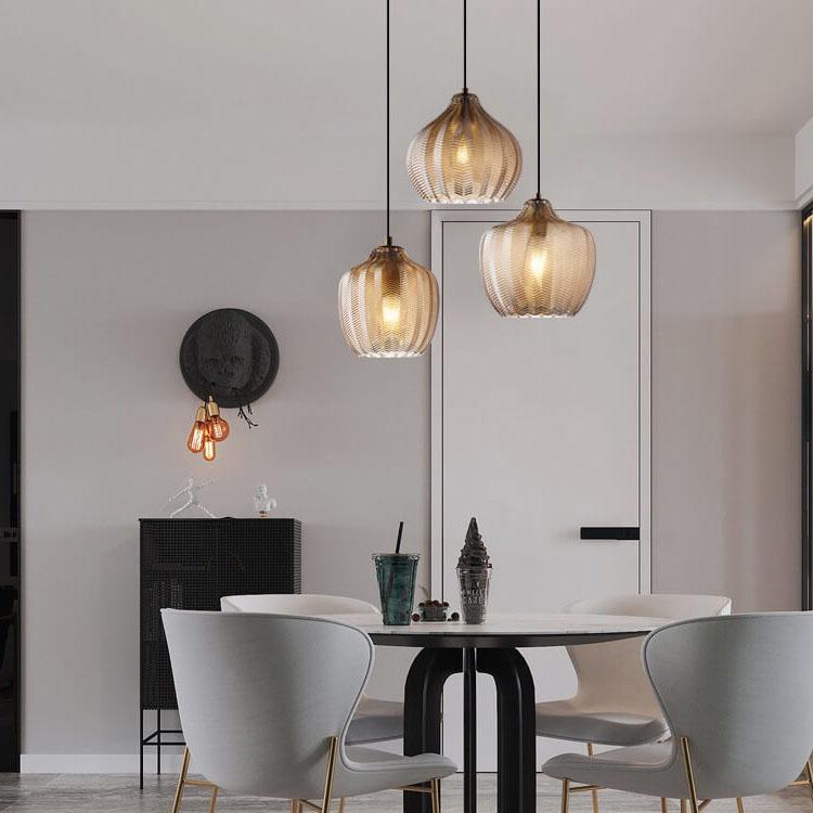Glass Pendant Light for Dining Room | Textured Wavy Glass Modern Barrel Design | Lologe