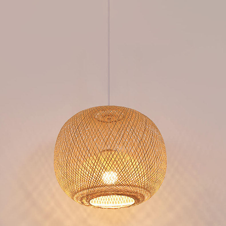 Bamboo Pendant Light for Dining Room | Woven Beige Japanese Style | Lologe