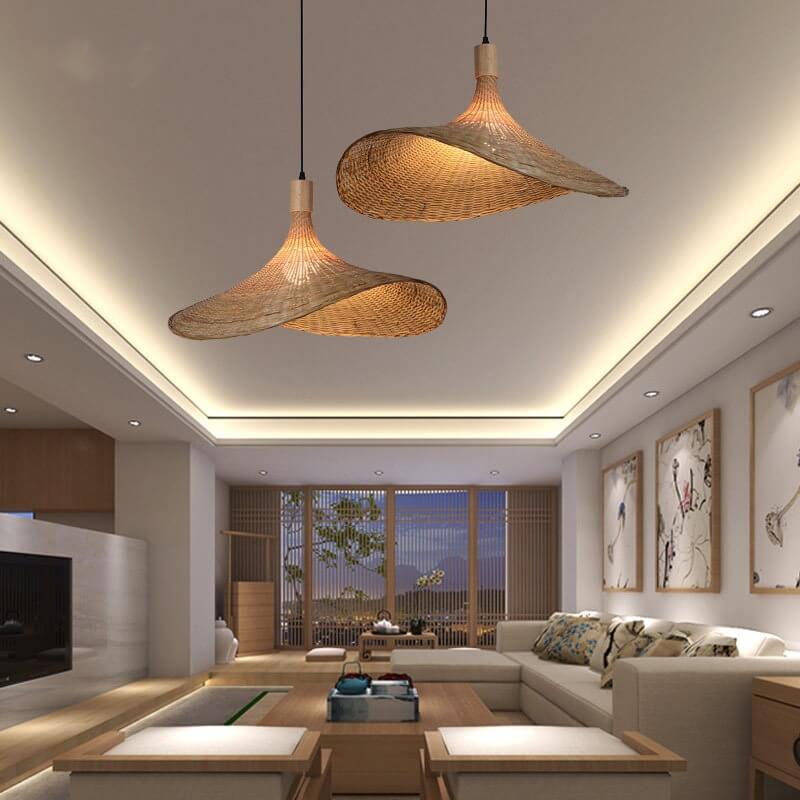 Bamboo Pendant Light for Dining Room | Woven Straw Hat Shade | Lologe