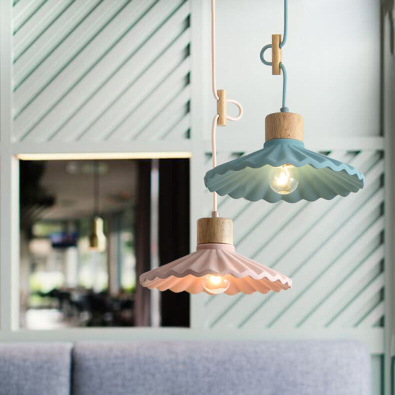 Cement Pendant Light for Living Room | Scalloped Shade Modern Design | Lologe