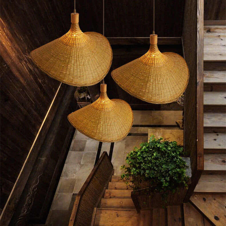 Bamboo Pendant Light for Dining Room | Woven Straw Hat Shade | Lologe