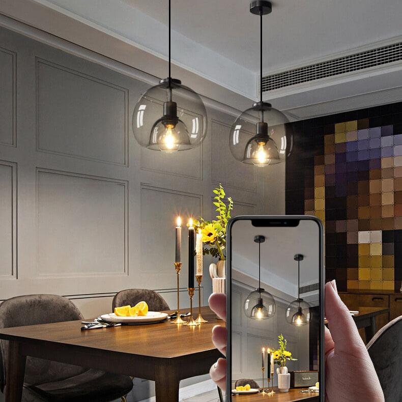 Smoke Grey Glass Dome Pendant Light | Hand-Blown Modern Ceiling Lighting | Lologe