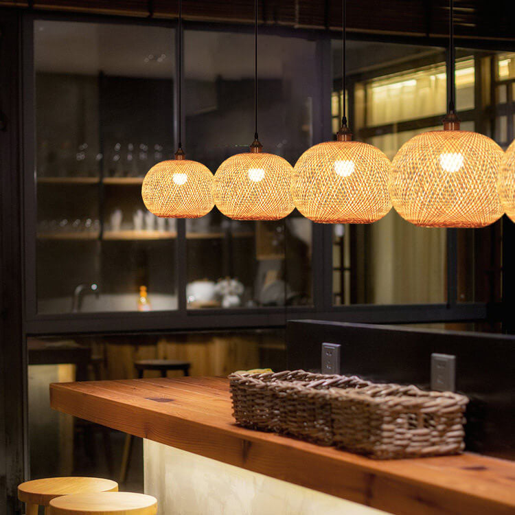 Bamboo Pendant Light for Dining Room | Woven Beige Japanese Style | Lologe