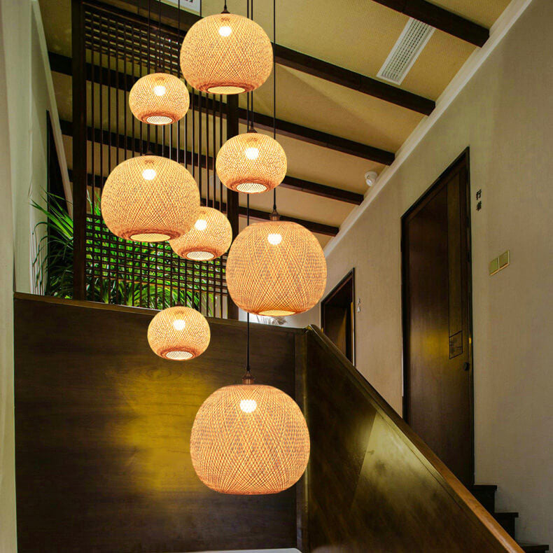 Bamboo Pendant Light for Dining Room | Woven Beige Japanese Style | Lologe