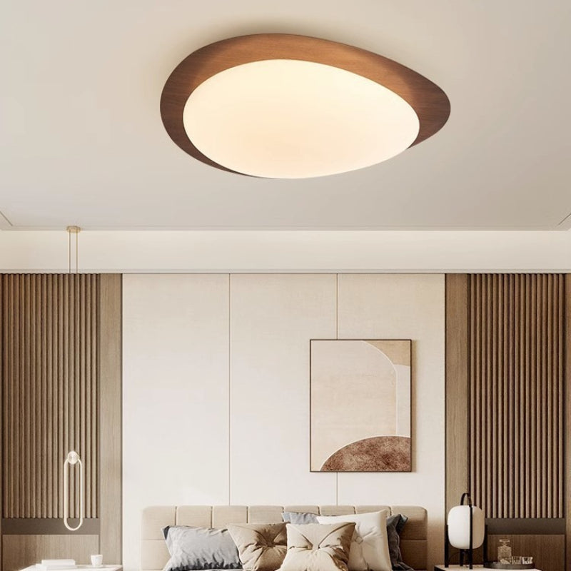 LED Ceiling Lamp for Living Room | Metal Acrylic Pebble Design Walnut Finish | Lologe