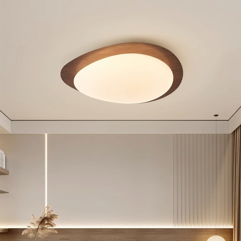 LED Ceiling Lamp for Living Room | Metal Acrylic Pebble Design Walnut Finish | Lologe