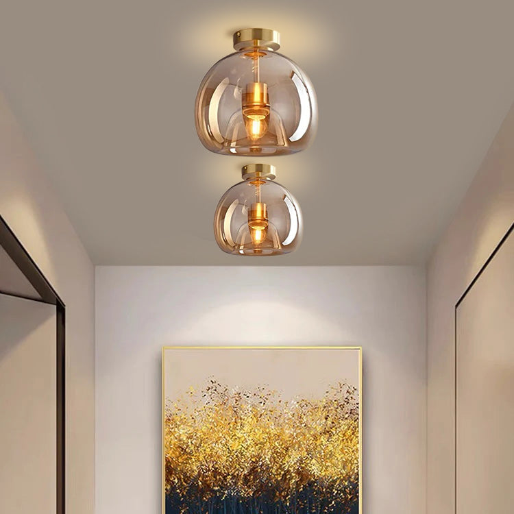 Vintage Glass Gold Ceiling Light | Hallway | Flush Mount | Decorative Glass Shade | Modern | Lologe