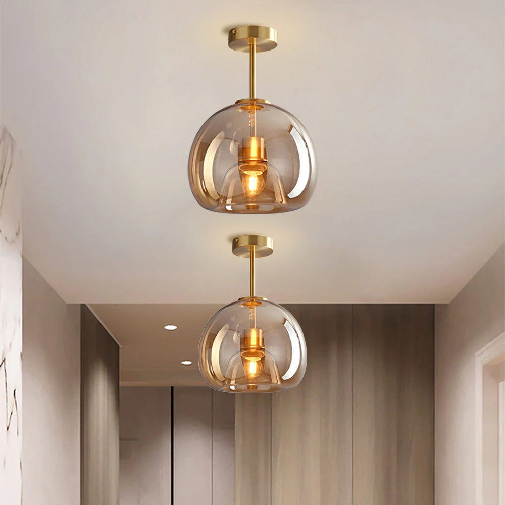 Vintage Glass Gold Ceiling Light | Hallway | Flush Mount | Decorative Glass Shade | Modern | Lologe