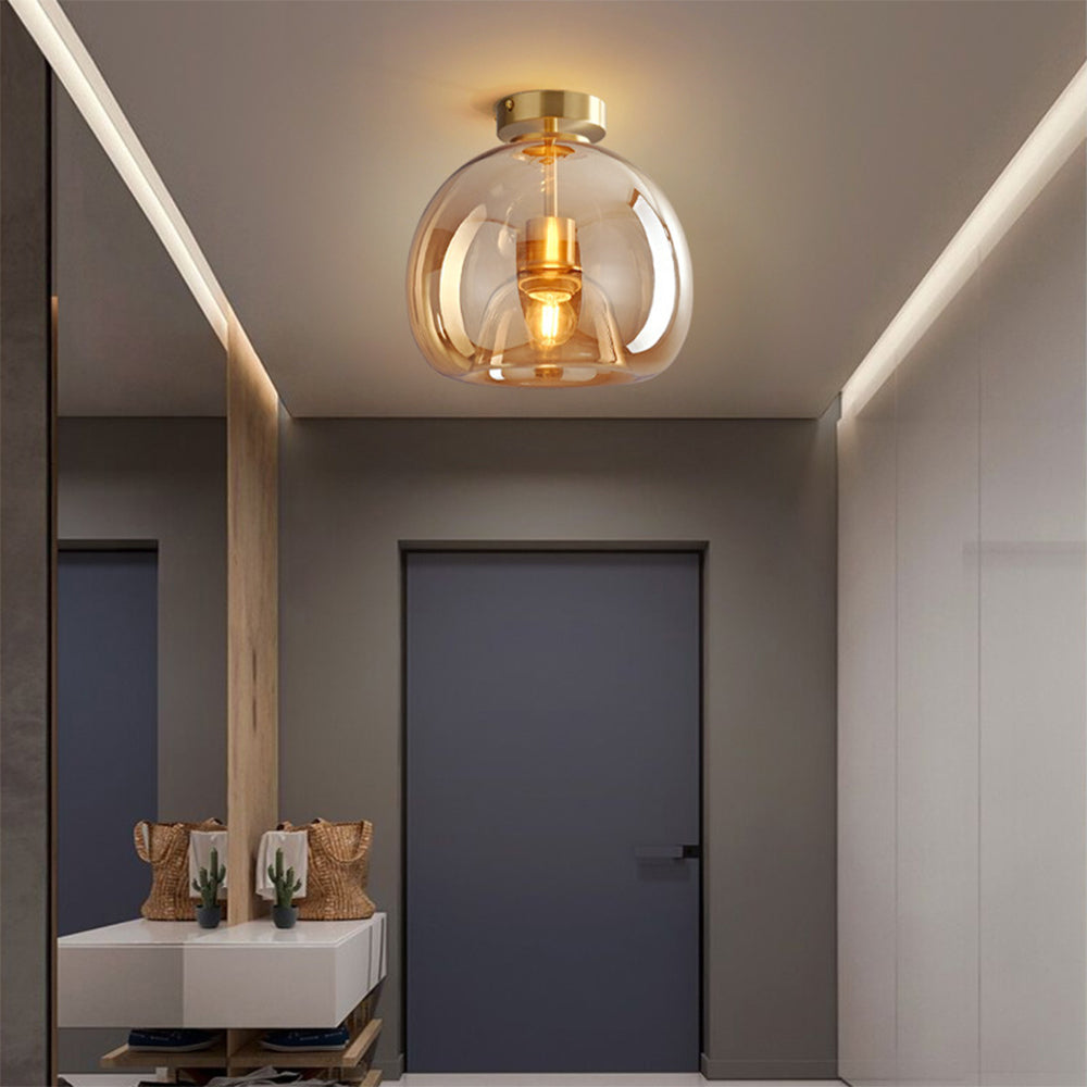 Vintage Glass Gold Ceiling Light | Hallway | Flush Mount | Decorative Glass Shade | Modern | Lologe