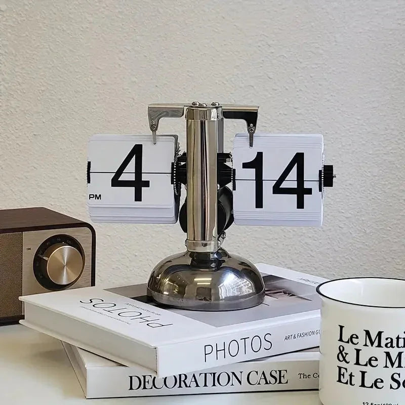 Retro Flip Clock | Stainless Steel | Modern Design | Desktop Display | Minimalist Home Decor | Lologe
