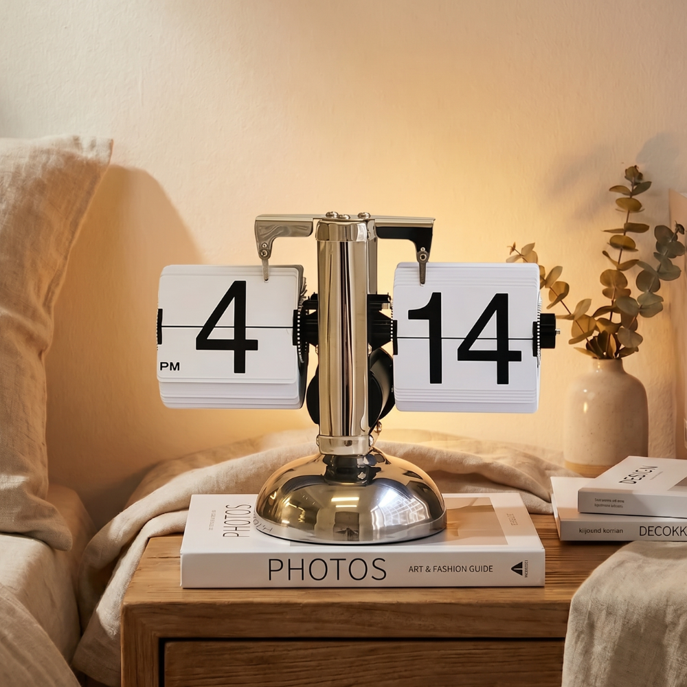 Retro Flip Clock | Stainless Steel | Modern Design | Desktop Display | Minimalist Home Decor | Lologe