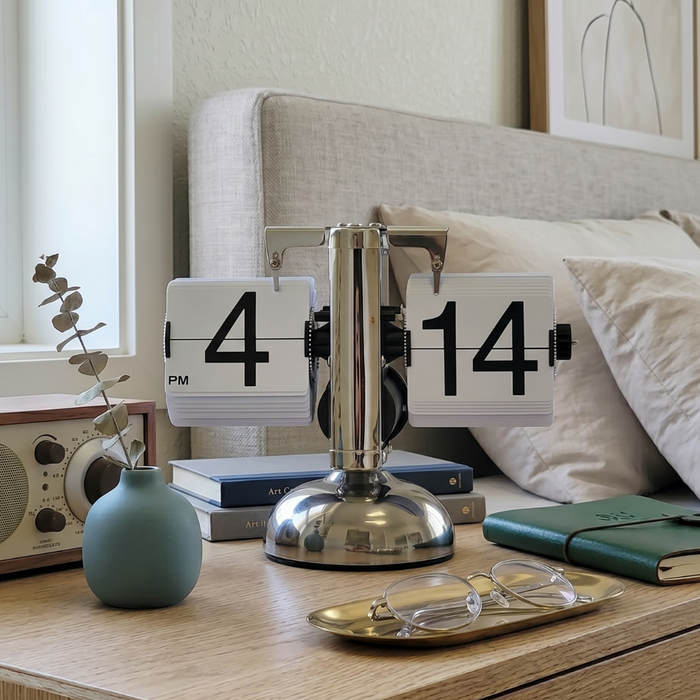Retro Flip Clock | Stainless Steel | Modern Design | Desktop Display | Minimalist Home Decor | Lologe