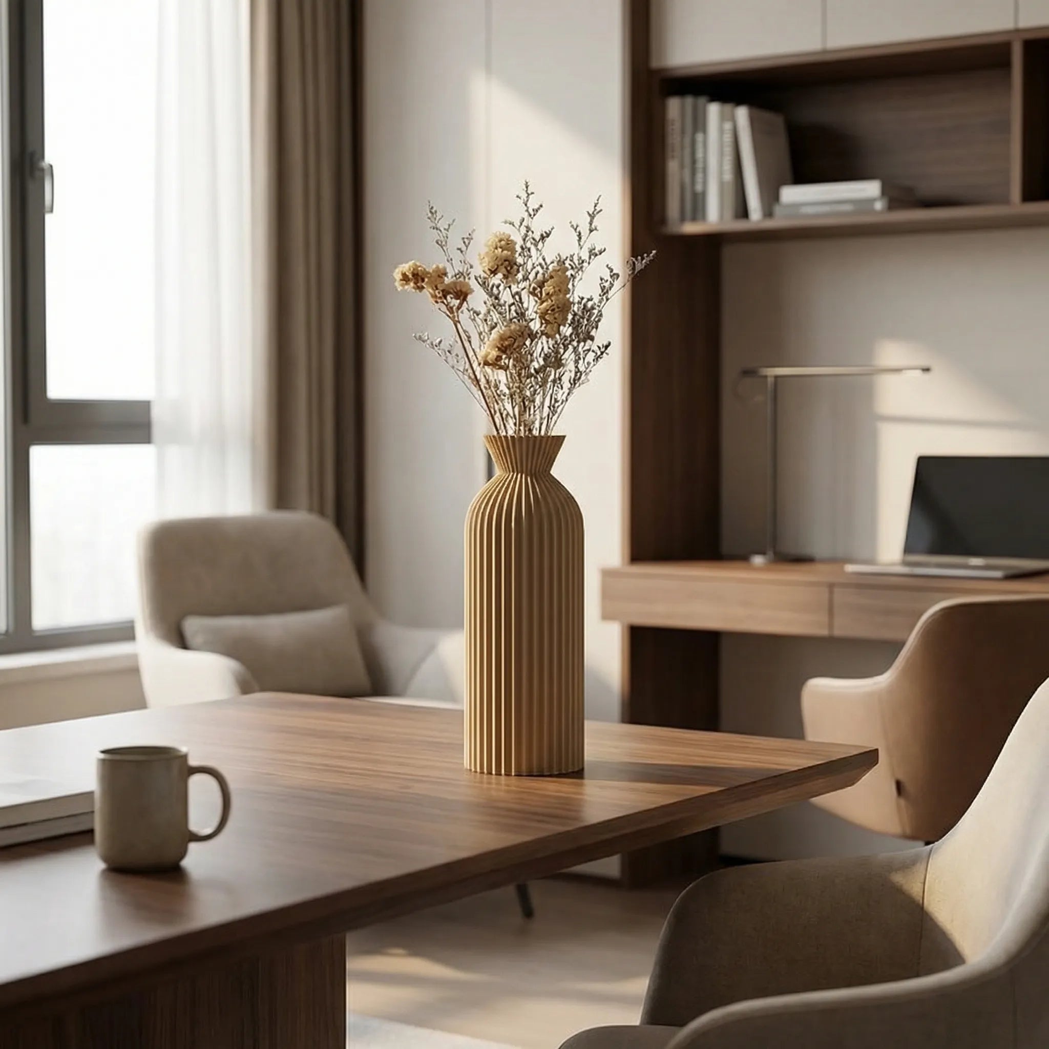 Rillova - Ribbed Tabletop Decorative Vase- Displaying Dried Botanicals