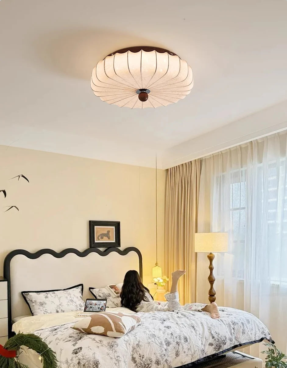 Wood Ceiling Light | Ripple Design Flush Mount Fixture for Bedroom & Living Room | Lologe