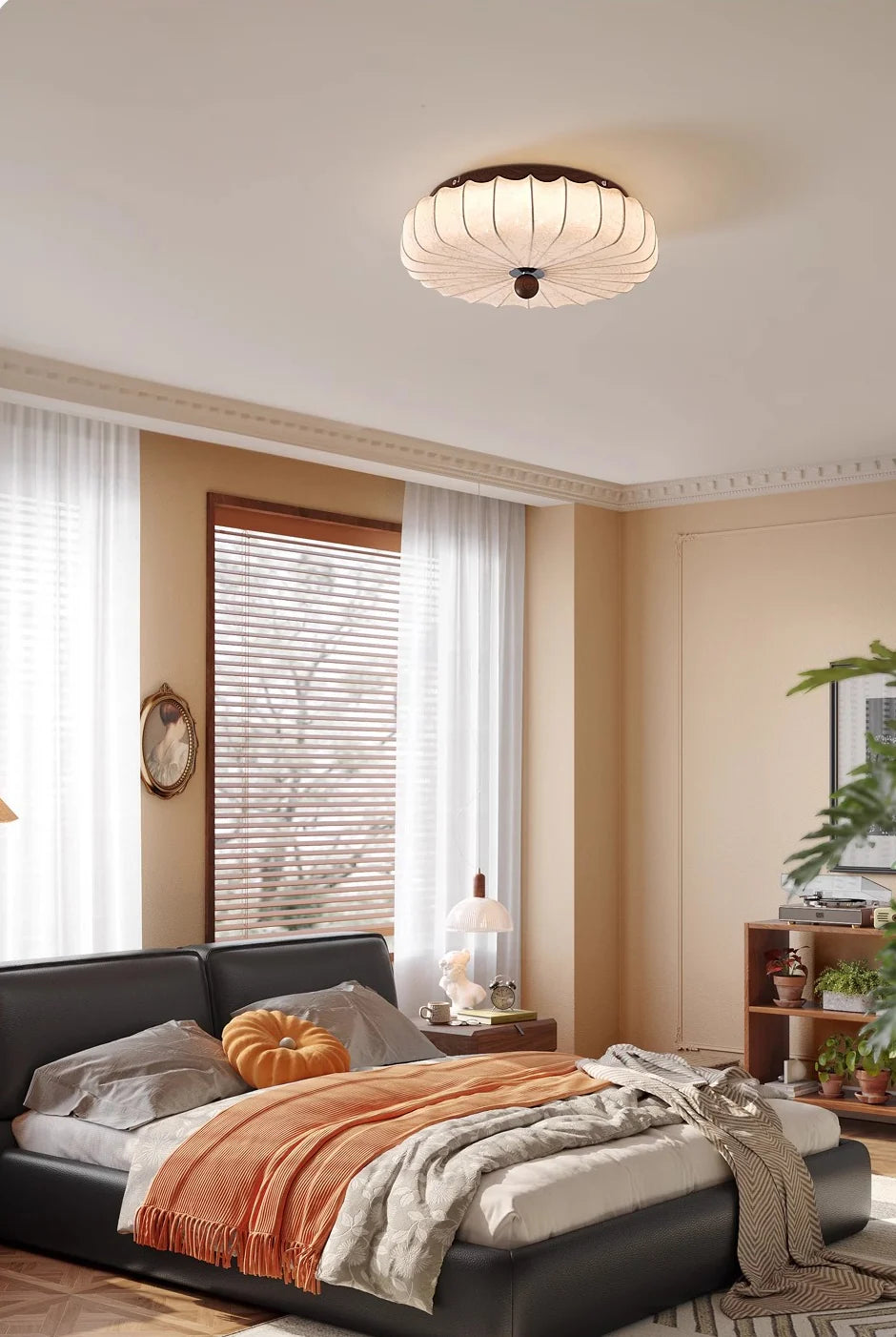 Wood Ceiling Light | Ripple Design Flush Mount Fixture for Bedroom & Living Room | Lologe