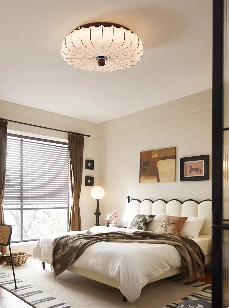 Wood Ceiling Light | Ripple Design Flush Mount Fixture for Bedroom & Living Room | Lologe