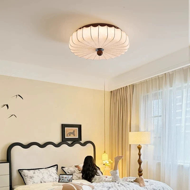 Wood Ceiling Light | Ripple Design Flush Mount Fixture for Bedroom & Living Room | Lologe