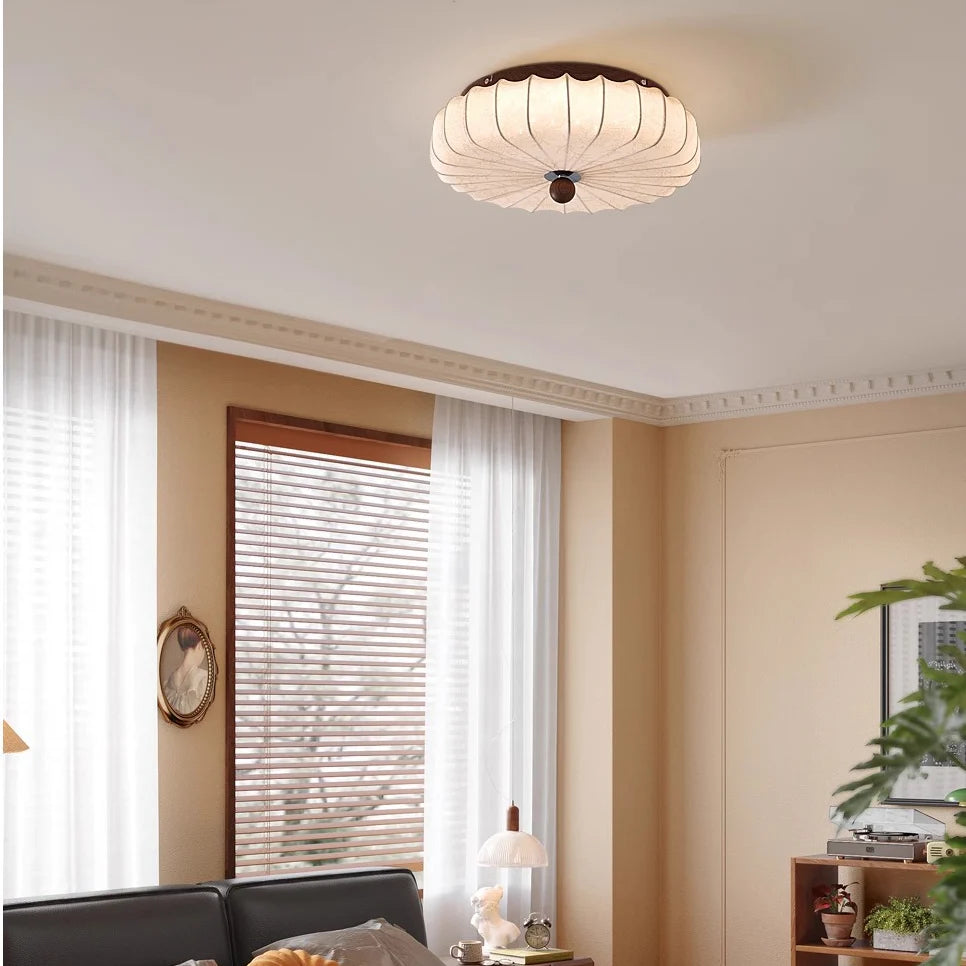Wood Ceiling Light | Ripple Design Flush Mount Fixture for Bedroom & Living Room | Lologe