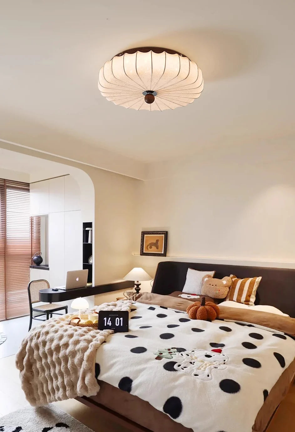 Wood Ceiling Light | Ripple Design Flush Mount Fixture for Bedroom & Living Room | Lologe