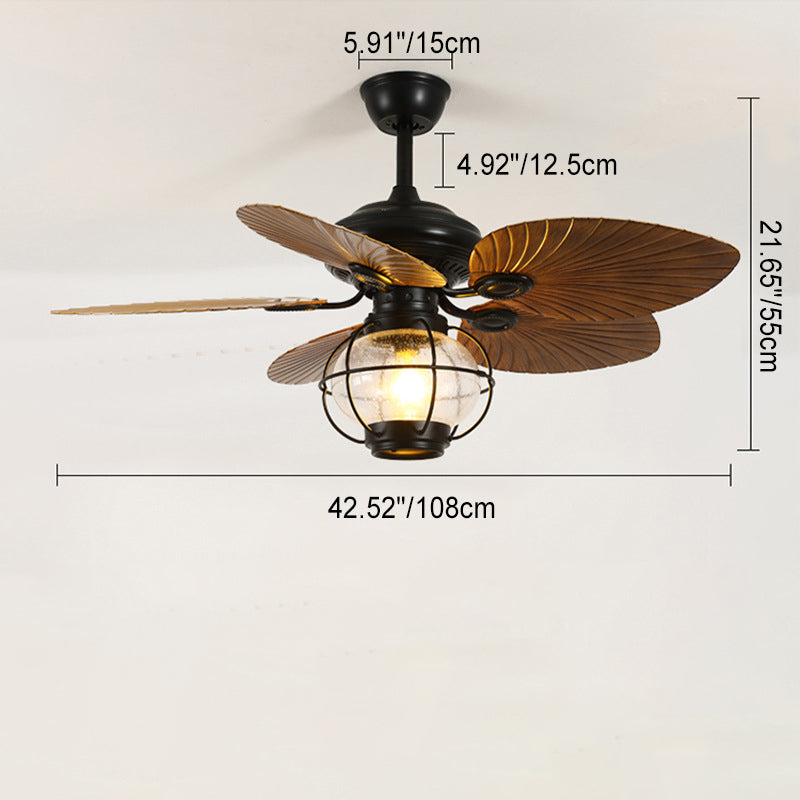 Rustic Ceiling Fan Light | Banana Leaf Blades & Glass Shade | Lologe