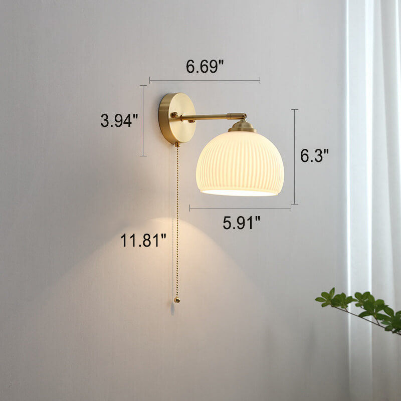 Glass Wall Sconce for Bedroom | Brass Pull Cord Light | Nordic Style | Lologe