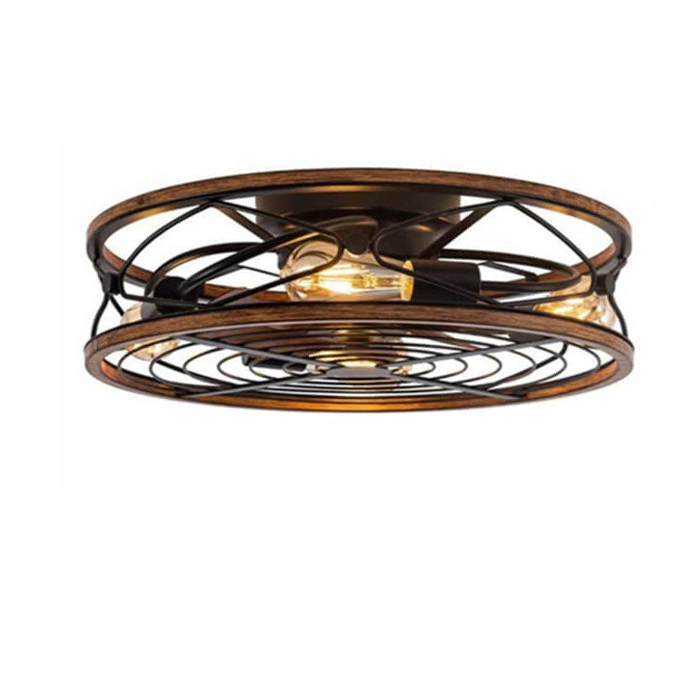 Industrial Flush Mount Ceiling Fan Light | Black Iron 4-Light | Lologe