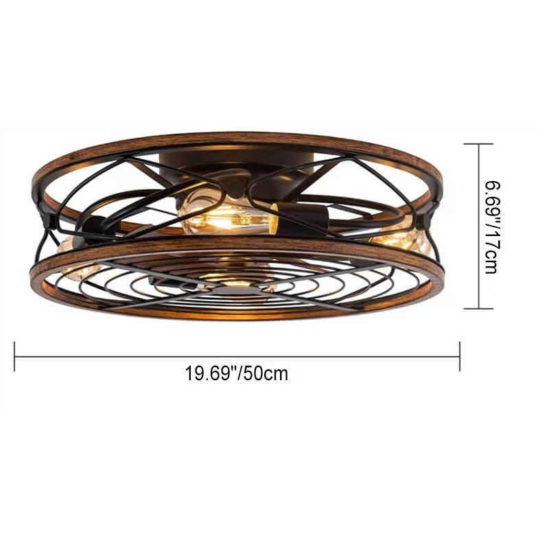 Industrial Flush Mount Ceiling Fan Light | Black Iron 4-Light | Lologe