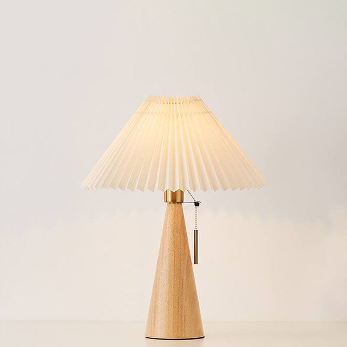 Japanese Pleated Fabric Table Lamp | Wooden Base Minimalist LED Lighting | Lologe