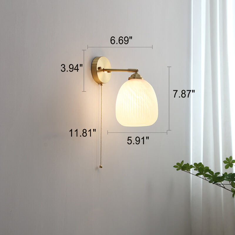 Glass Wall Sconce for Bedroom | Brass Pull Cord Light | Nordic Style | Lologe