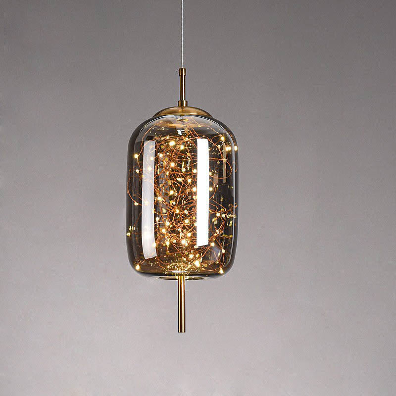 Glass Pendant Light for Bedroom | Scandinavian Cylinder Oval Amber Glass | Lologe