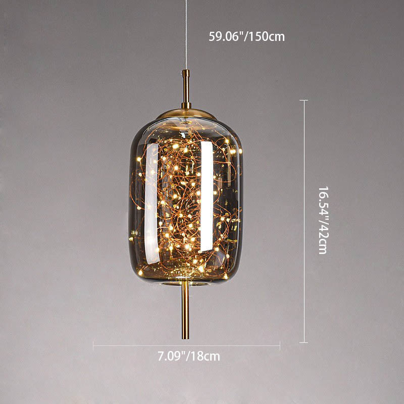 Glass Pendant Light for Bedroom | Scandinavian Cylinder Oval Amber Glass | Lologe