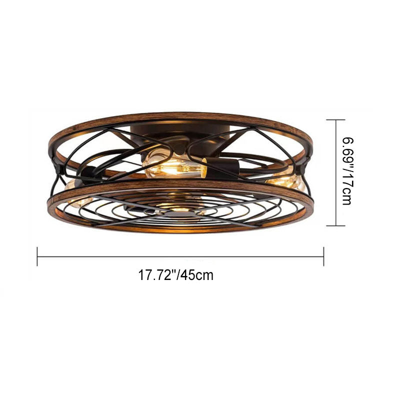 Industrial Flush Mount Ceiling Fan Light | Black Iron 4-Light | Lologe