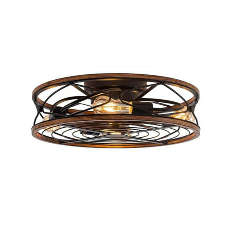 Industrial Flush Mount Ceiling Fan Light | Black Iron 4-Light | Lologe