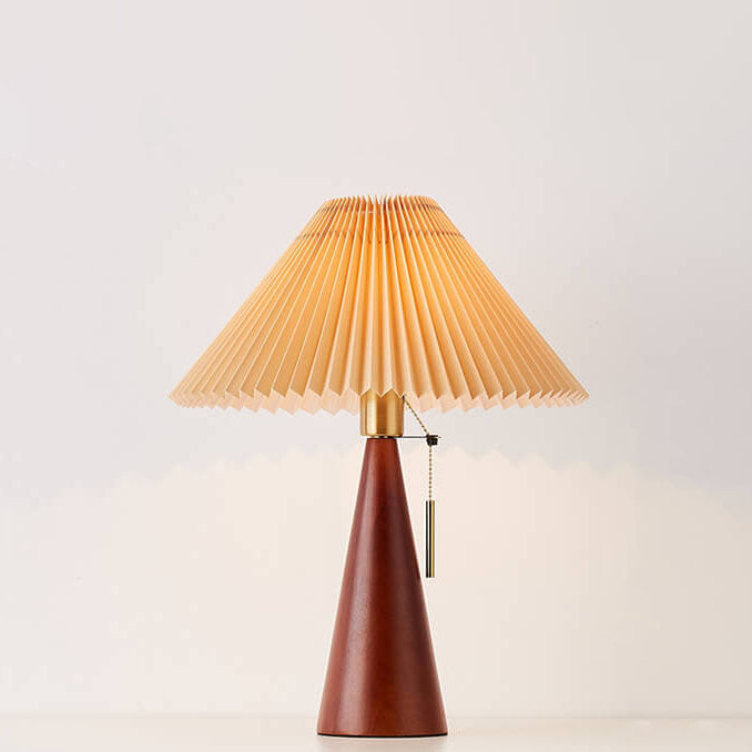 Japanese Pleated Fabric Table Lamp | Wooden Base Minimalist LED Lighting | Lologe