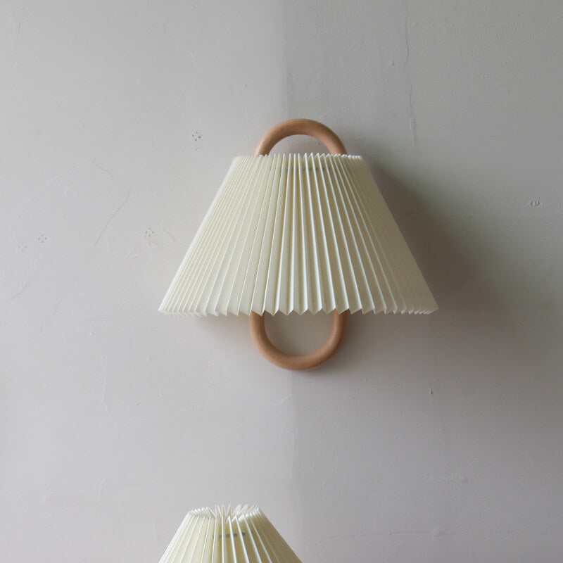 Wood Wall Sconce for Bedroom | Pleated Semi-Circle Shade Modern Lighting | Lologe