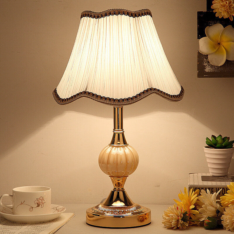 Nordic Vintage Floral Table Lamp | Glass Fabric Shade | Elegant Bedroom Bedside Decor | Lologe