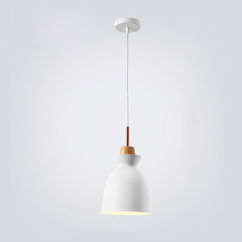 Nordic Pendant Light for Living Room | Oak Wood Iron Bell Dome Design | Lologe