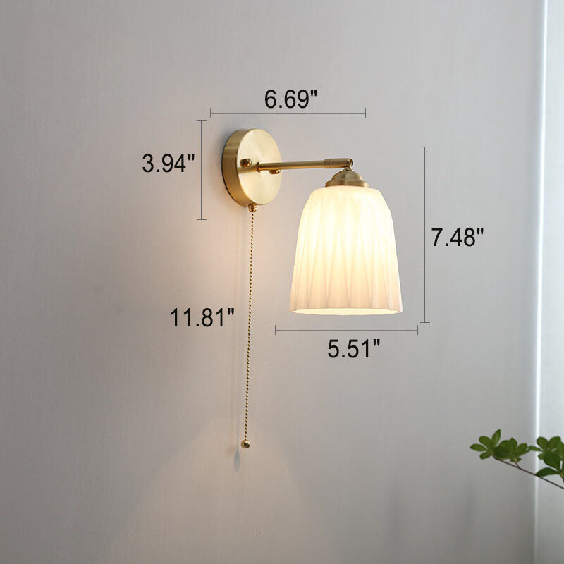 Glass Wall Sconce for Bedroom | Brass Pull Cord Light | Nordic Style | Lologe