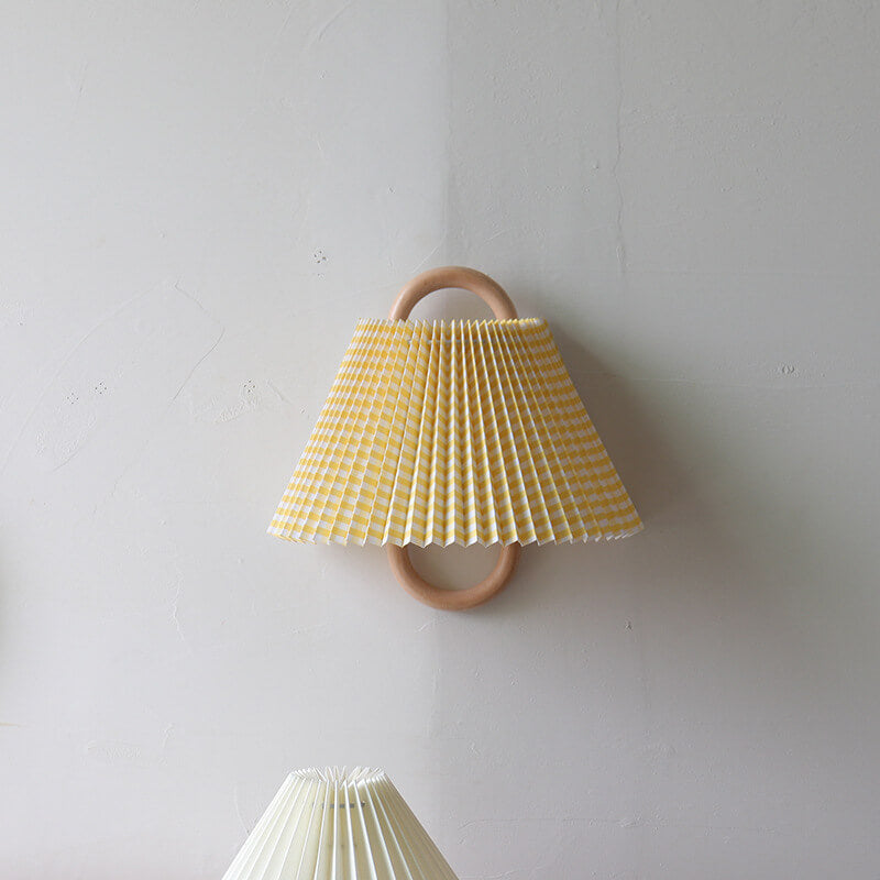 Wood Wall Sconce for Bedroom | Pleated Semi-Circle Shade Modern Lighting | Lologe