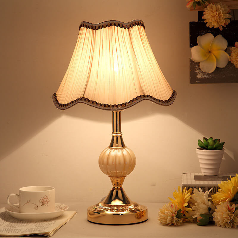Nordic Vintage Floral Table Lamp | Glass Fabric Shade | Elegant Bedroom Bedside Decor | Lologe