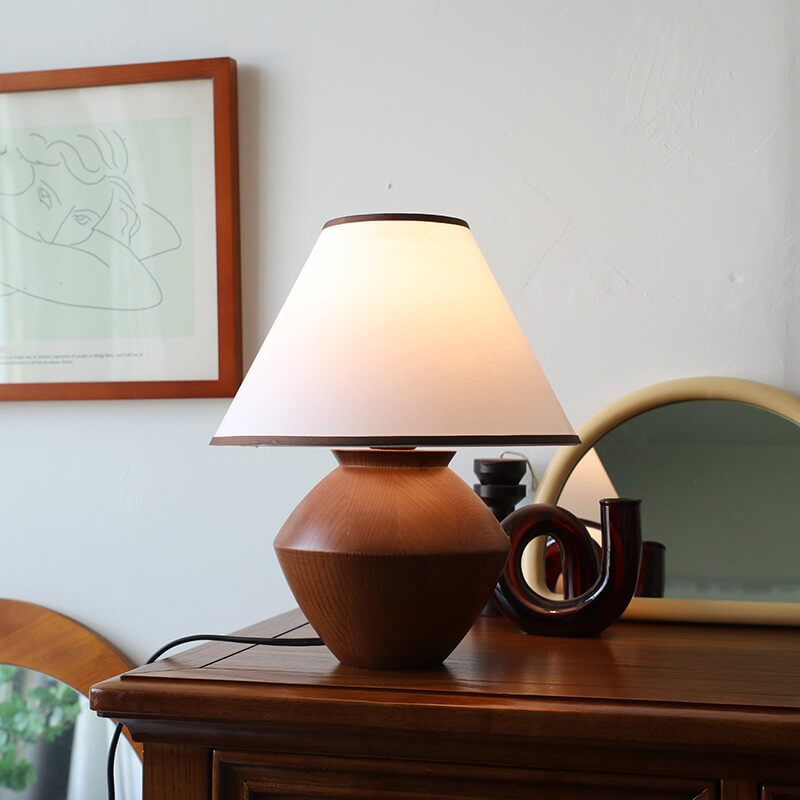 Japanese Wabi Sabi Table Lamp | Bedroom Living Room | Solid Wood Fabric | 1-Light | Vintage Style | Lologe