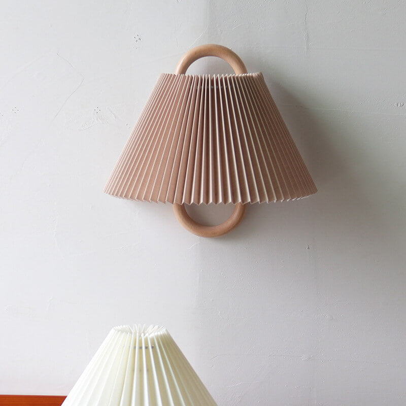 Wood Wall Sconce for Bedroom | Pleated Semi-Circle Shade Modern Lighting | Lologe