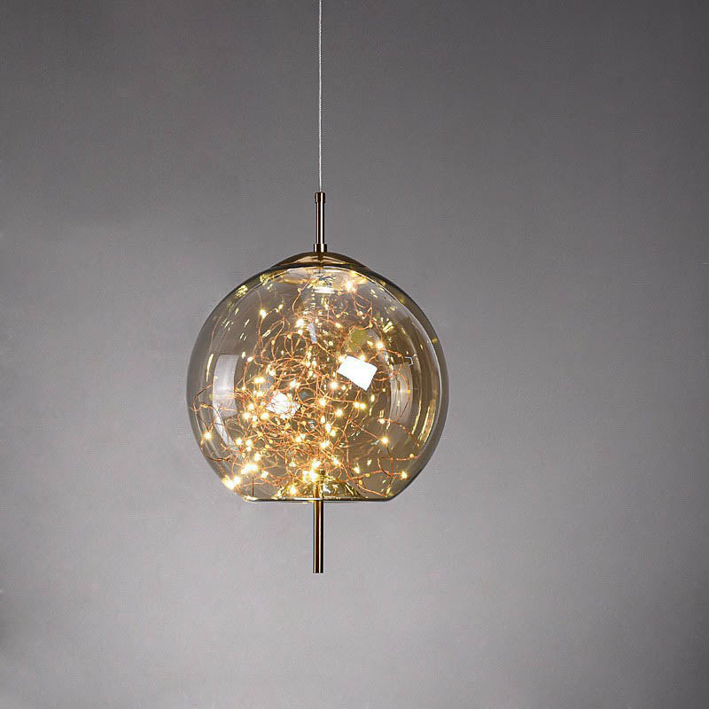 Glass Pendant Light for Bedroom | Scandinavian Cylinder Oval Amber Glass | Lologe