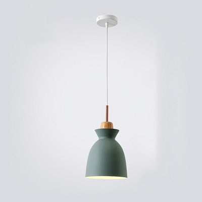 Nordic Pendant Light for Living Room | Oak Wood Iron Bell Dome Design | Lologe