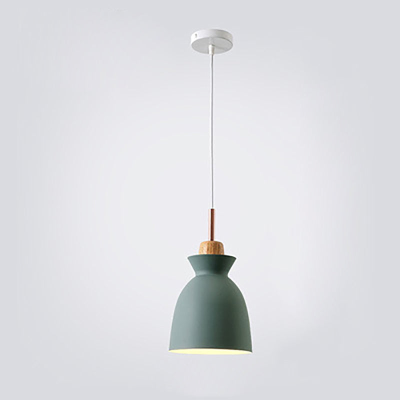 Nordic Pendant Light for Living Room | Oak Wood Iron Bell Dome Design | Lologe