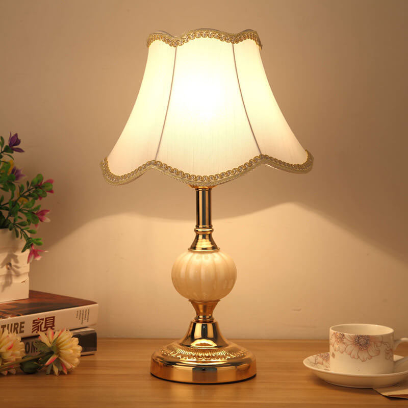 Nordic Vintage Floral Table Lamp | Glass Fabric Shade | Elegant Bedroom Bedside Decor | Lologe