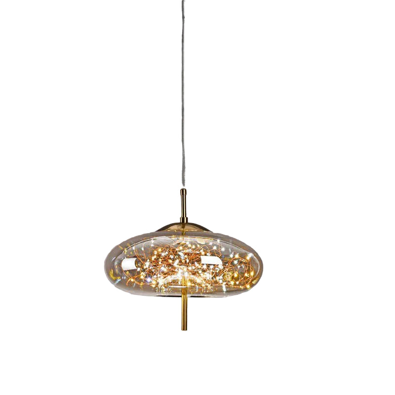 Glass Pendant Light for Bedroom | Scandinavian Cylinder Oval Amber Glass | Lologe