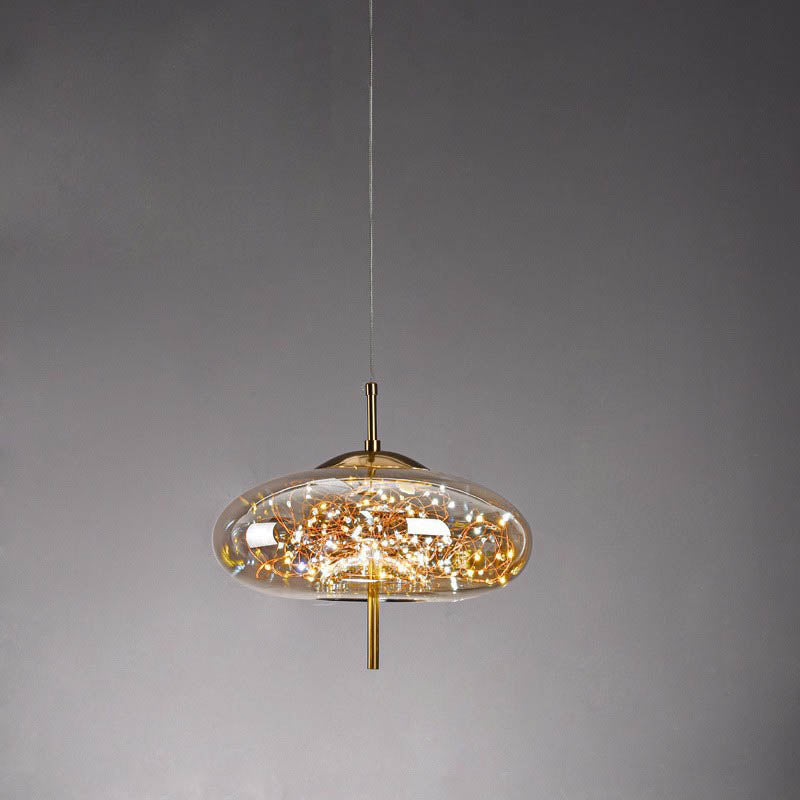 Glass Pendant Light for Bedroom | Scandinavian Cylinder Oval Amber Glass | Lologe