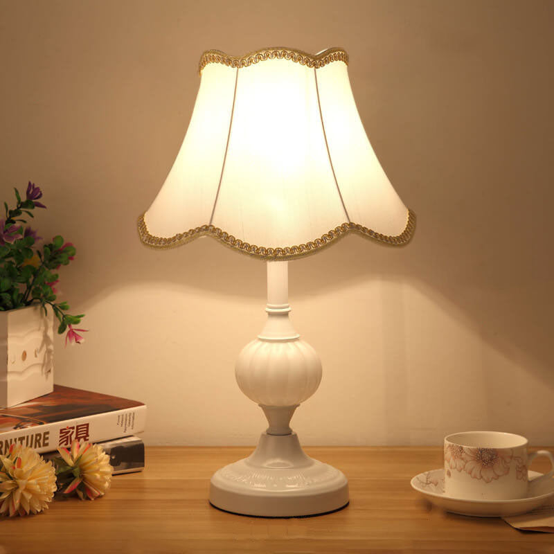 Nordic Vintage Floral Table Lamp | Glass Fabric Shade | Elegant Bedroom Bedside Decor | Lologe